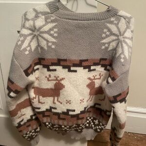 Cozy Gray and Brown Reindeer Sweater